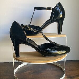 PAUL GREEN Nia Patent Leather Mary Jane T Strap Heel Sling Pumps Women’s Sz 8.5